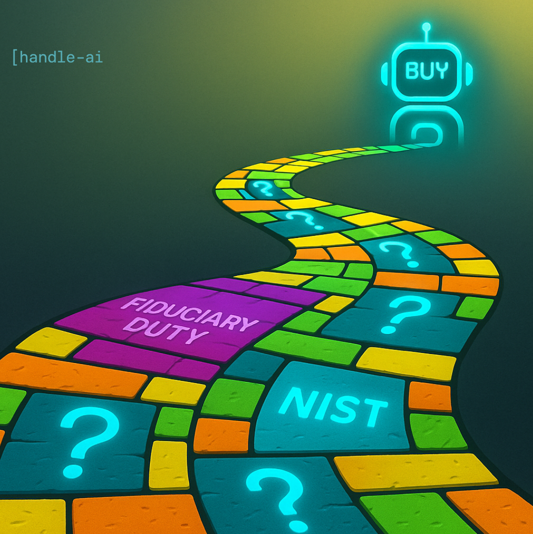 NIST AI Risk Management Framework visualization showing the path from fiduciary duty through AI governance to client trust